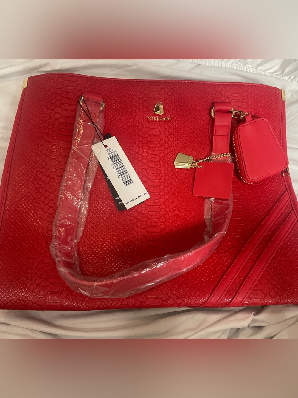 Red Textured Tote Bag - Picture 9 of 10